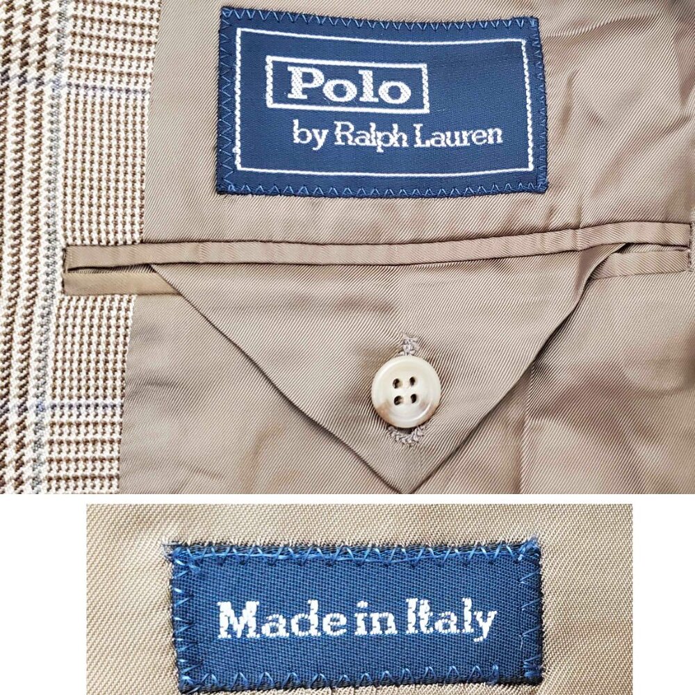 Polo Ralph Lauren Mens Glen Plaid Cashmere Silk Tan Brown Blazer Italy 44 R - Picture 6 of 9